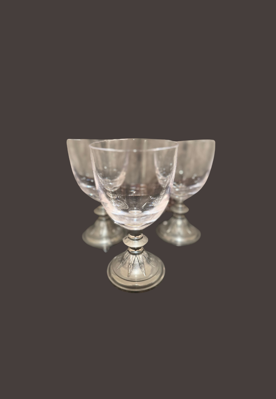 Vintage Etains Du Manor Pewter Wine Glasses Gothic Style