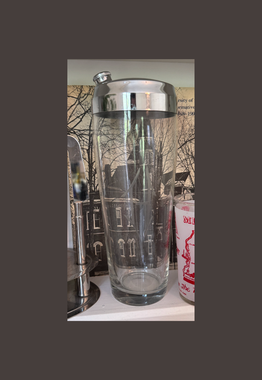 Vintage Etched Floral Glass Cocktail Shaker
