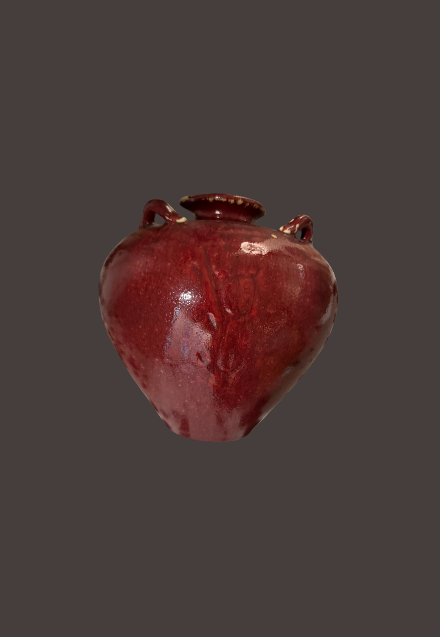 Vintage Ox Blood Pottery Vase with Lip and Makers Mark
