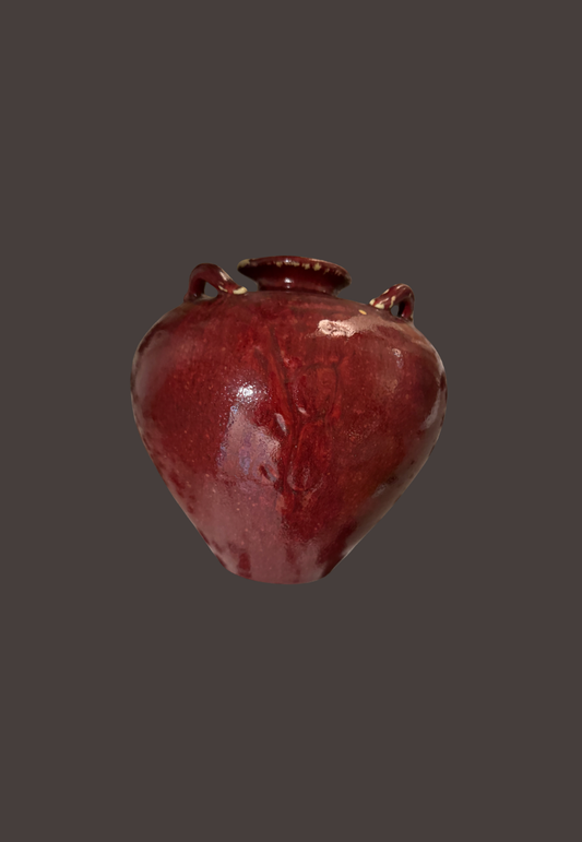 Vintage Ox Blood Pottery Vase with Lip and Makers Mark