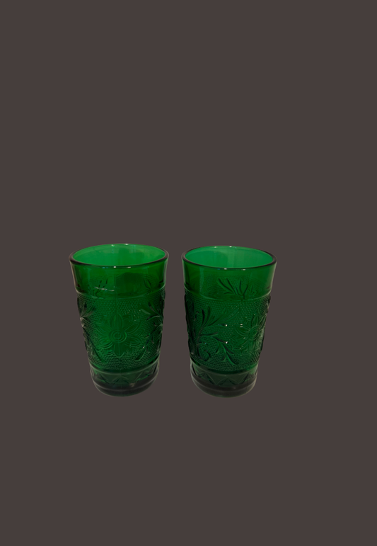 Vintage Anchor Hocking Forest Green "Sandwich" or "Sunflower" Glasses