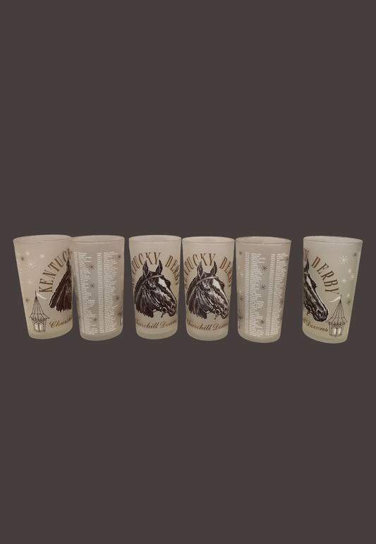 Vintage Viceroy Frosted Kentucky Derby Glasses Set of 6