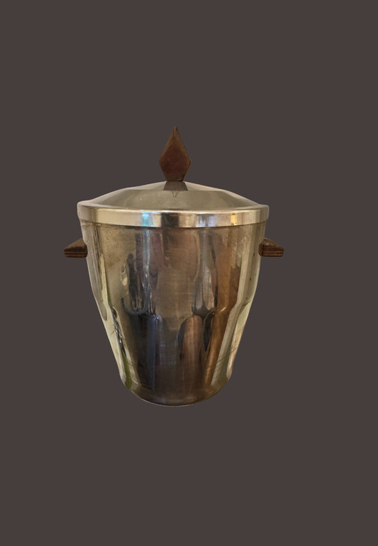 Vintage Silver Plated Ice Bucket with Wood Accents
