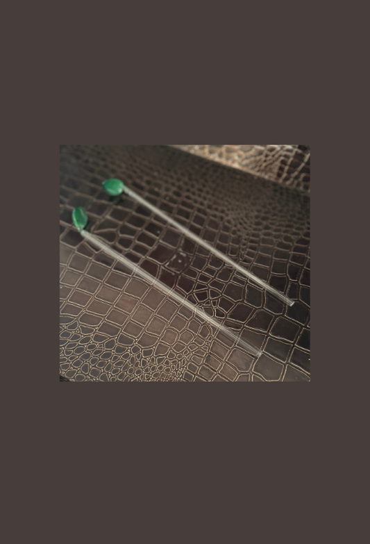Vintage Glass Cocktail Stirrers with Green Tips